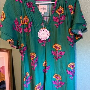 Umgee Teal and Pink Floral Dress